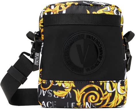 versace jeans couture black v-emblem bag|Versace Jeans handbags.